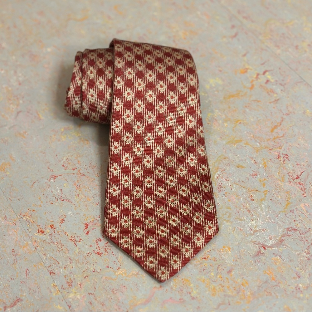 Kiton Napoli Italy 100% Silk Burnt Rust Orange Beige Seven-Fold Necktie 4” x 60“